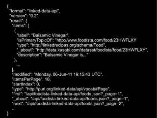 { &quot;format&quot;: &quot;linked-data-api&quot;, &quot;version&quot;: &quot;0.2&quot; &quot;result&quot;: { &quot;items&...
