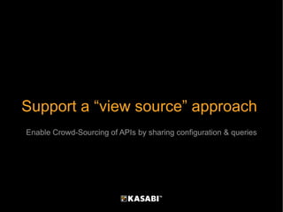 Support a “view source” approach  Enable Crowd-Sourcing of APIs by sharing configuration & queries 