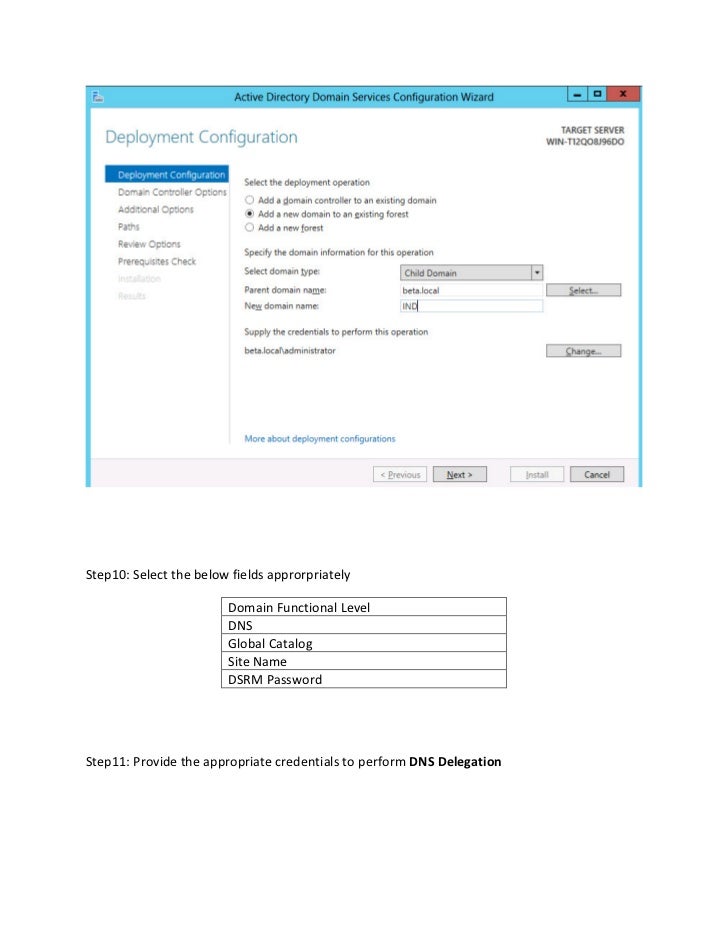 Creating child domain controller windows server 8
