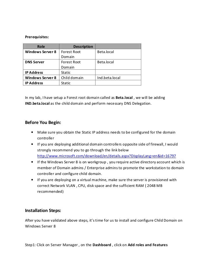 Creating child domain controller windows server 8