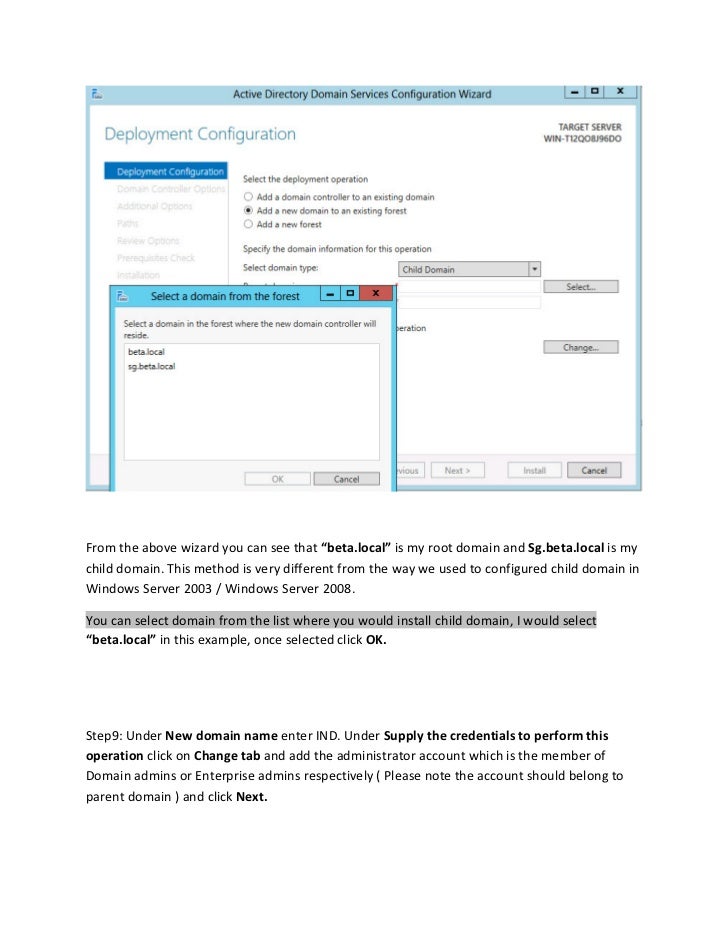 Creating child domain controller windows server 8