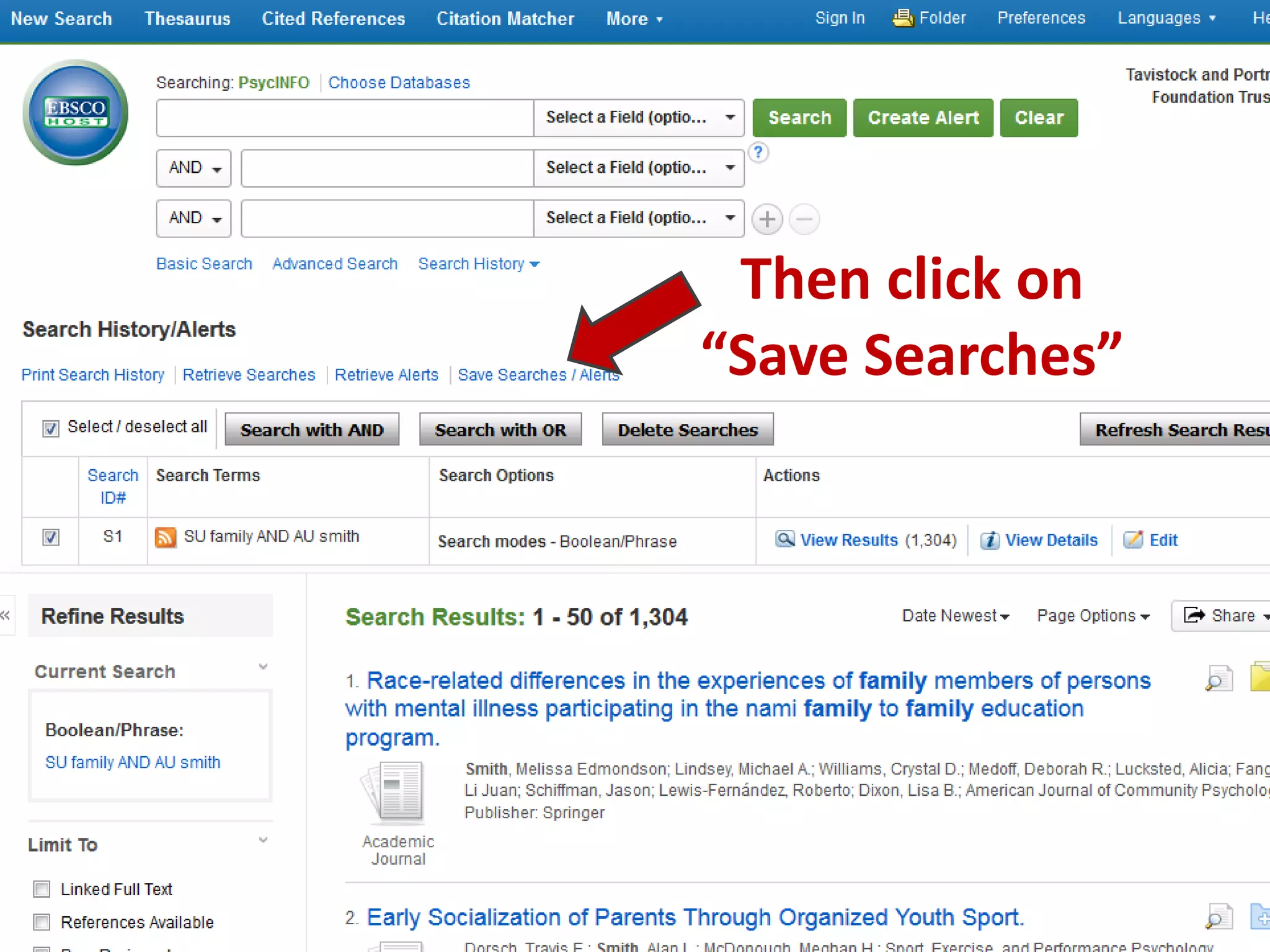 Then click on
“Save Searches”
