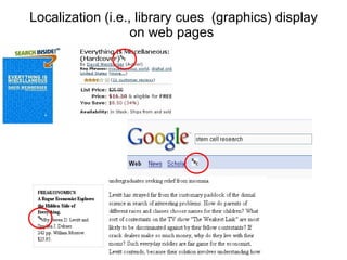 Localization (i.e., library cues  (graphics) display on web pages  