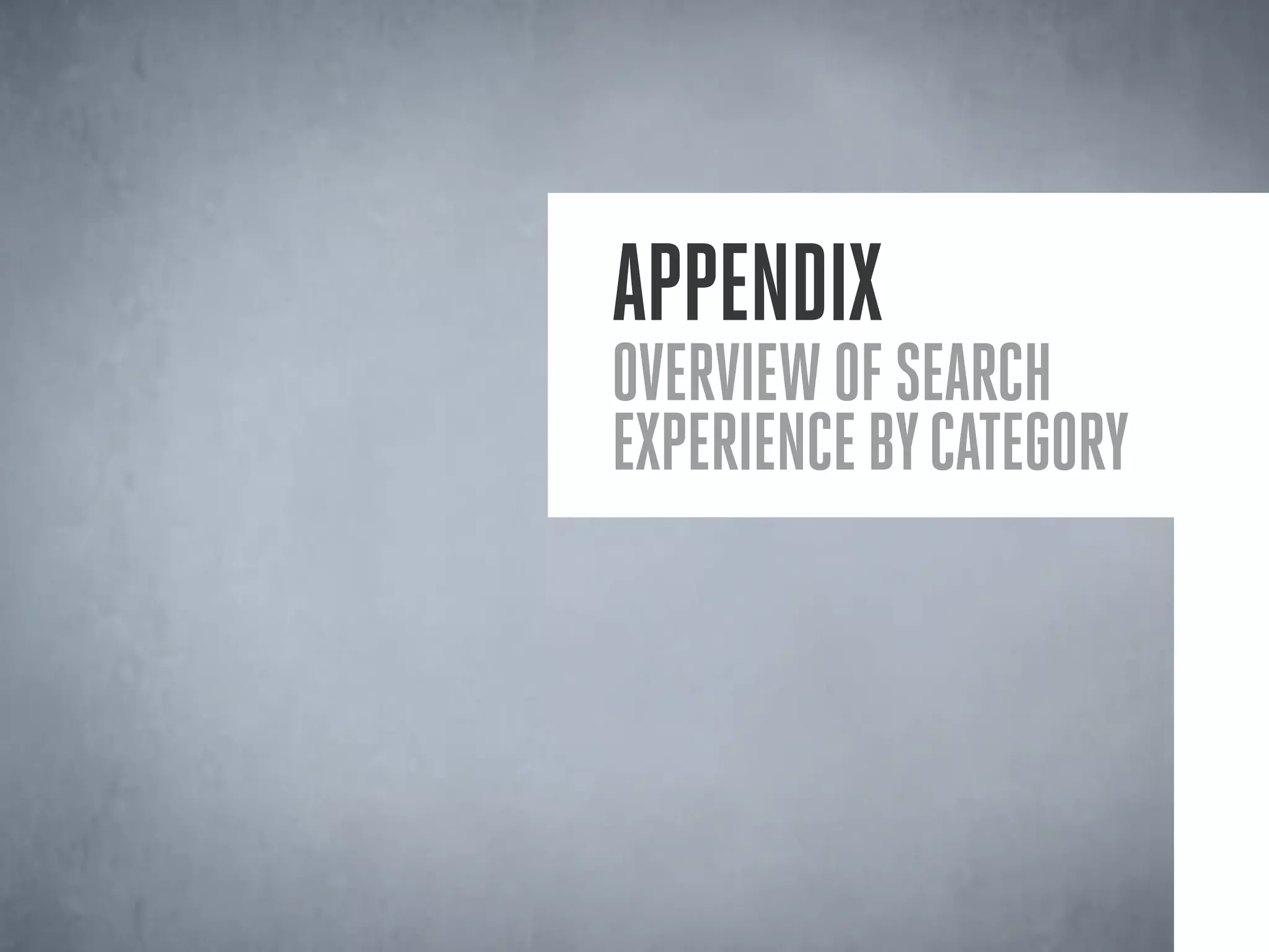 Appendix
Overviewofsearch
experiencebycategory
 