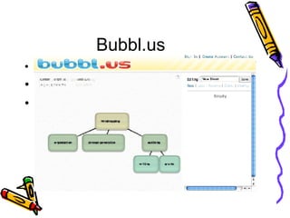 Bubbl.us Bubbl.us: http://bubbl.us/ No account needed Single user 