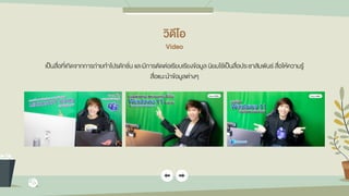 วิดีโอ
Video
เป็นสื่อที่เกิดจากการถ่ายทาโปรดักชั่น และมีการตัดต่อเรียบเรียงข้อมูล นิยมใช้เป็นสื่อประชาสัมพันธ์ สื่อให้ความรู้
สื่อแนะนาข้อมูลต่างๆ
 