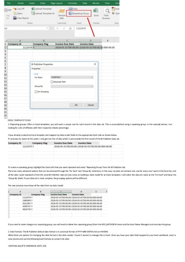 creating a business intelligence publisher report using an excel temp publisher format