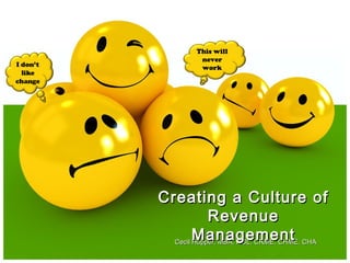 This will
          never
          work




Creating a Culture of
            Revenue
        Management
  Cecil Hopper, MBA, MSL, CRME, CHME, CHA
 