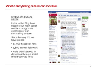 What a storytelling culture can look like <ul><li>EFFECT ON SOCIAL MEDIA </li></ul><ul><li>Links to the Blog have become o...