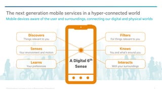 ©2013-2014 Qualcomm Technologies, Inc. and/or its affiliated companies. All Rights Reserved. 3
The next generation mobile services in a hyper-connected world
Mobile devices aware of the user and surroundings, connecting our digital and physical worlds
Interacts
With your surroundings
Discovers
Things relevant to you
Senses
Your environment and motion
Learns
Your preferences
Filters
For things relevant to you
Knows
You and what’s around you
A Digital 6th
Sense
 