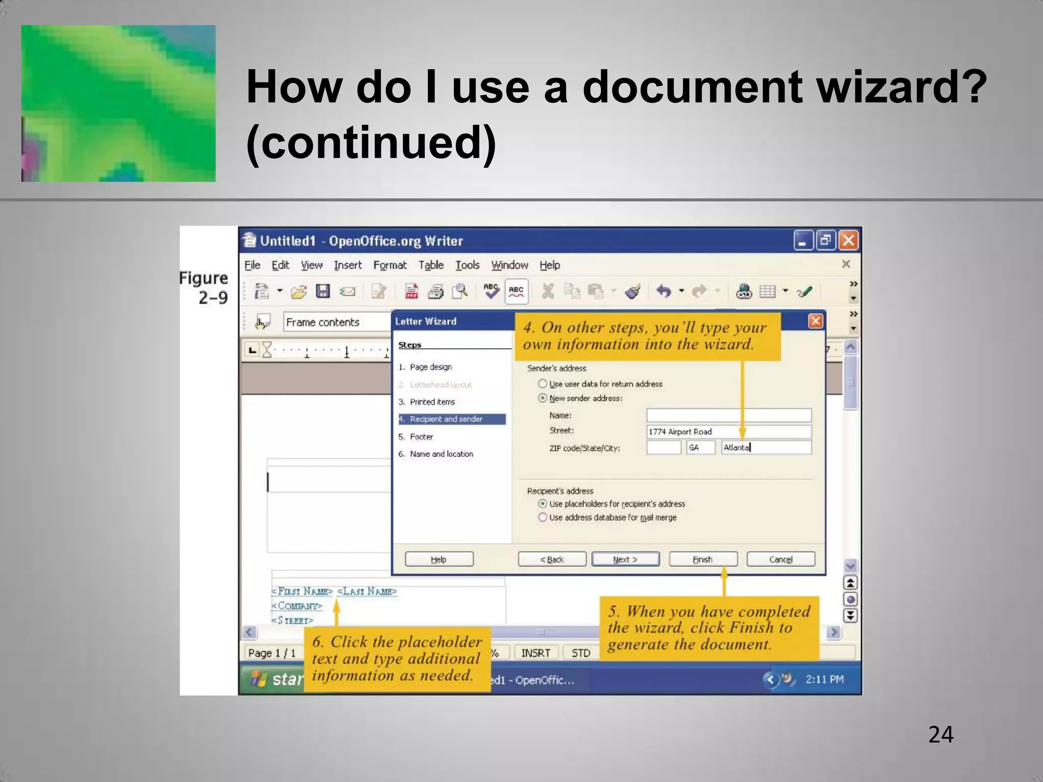 24How do I use a document wizard? (continued)