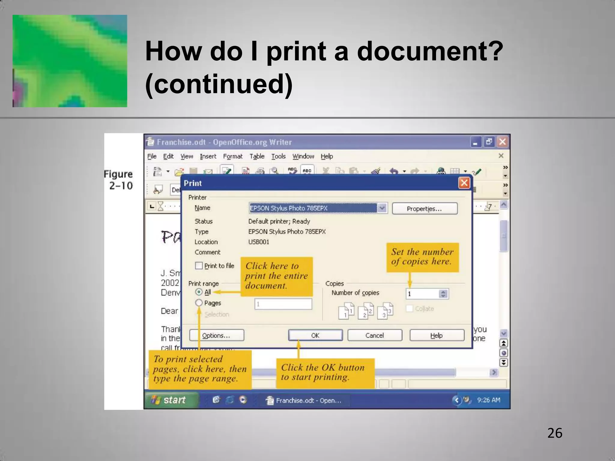 26How do I print a document? (continued)