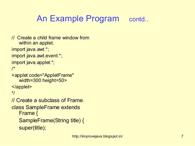 creating a frame within an applet how to create a program for an event