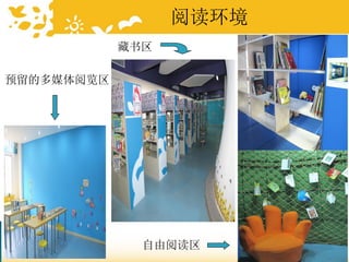 预留的多媒体阅览区
自由阅读区
藏书区
阅读环境
 
