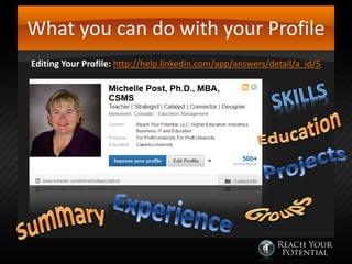 What you can do with your Profile
Editing Your Profile: http://help.linkedin.com/app/answers/detail/a_id/5

 