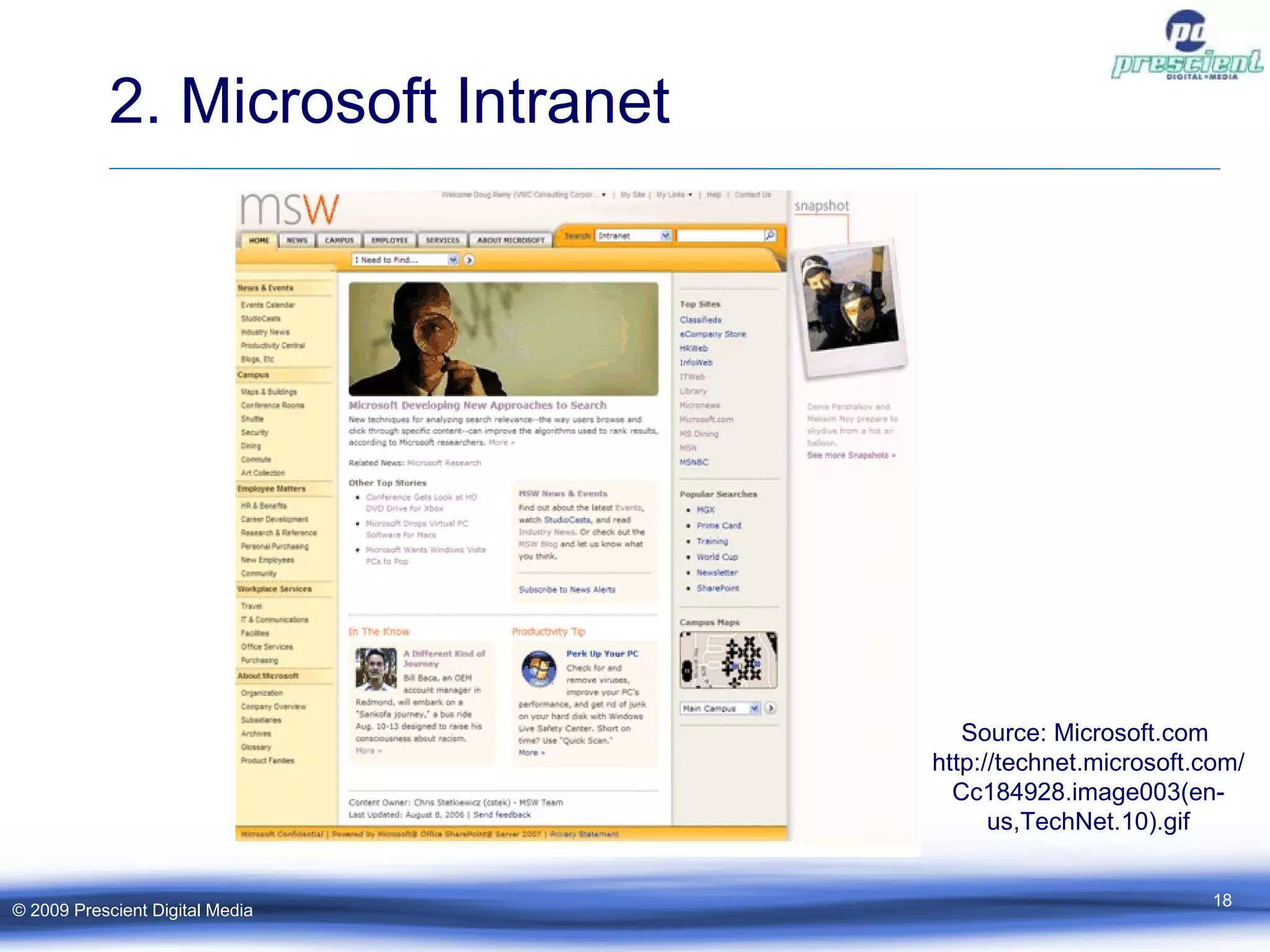 2. Microsoft Intranet © 2009 Prescient Digital Media Source: Microsoft.com  http://technet.microsoft.com/Cc184928.image003(en-us,TechNet.10).gif 