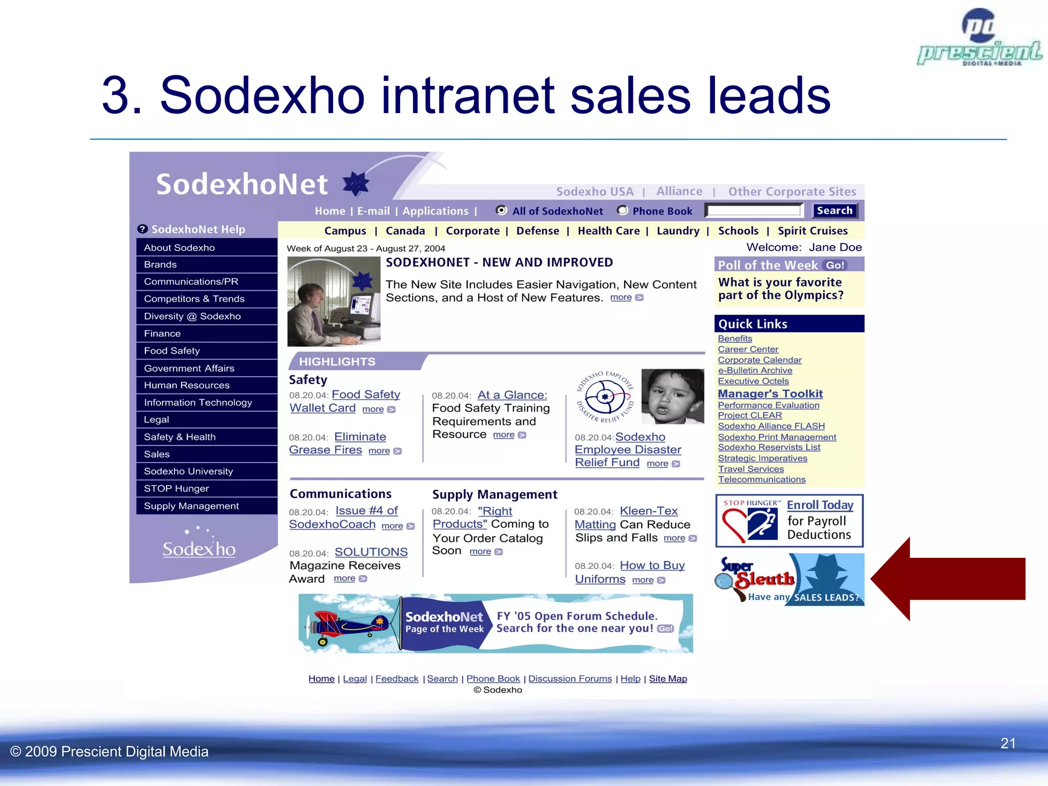 3. Sodexho intranet sales leads © 2009 Prescient Digital Media 