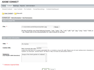 Creating a meeting in Adobe Connect