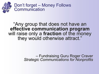 Don’t forget – Money Follows
Communication
“Any group that does not have an
effective communication program
will raise onl...