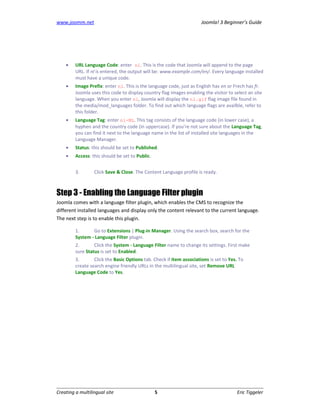 www.joomm.net                                                         Joomla! 3 Beginner’s Guide




    •    URL Language...