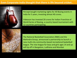 Even Corporate India thought that there is life beyond cricket.. Percept bought marketing rights for All Boxing events in ...
