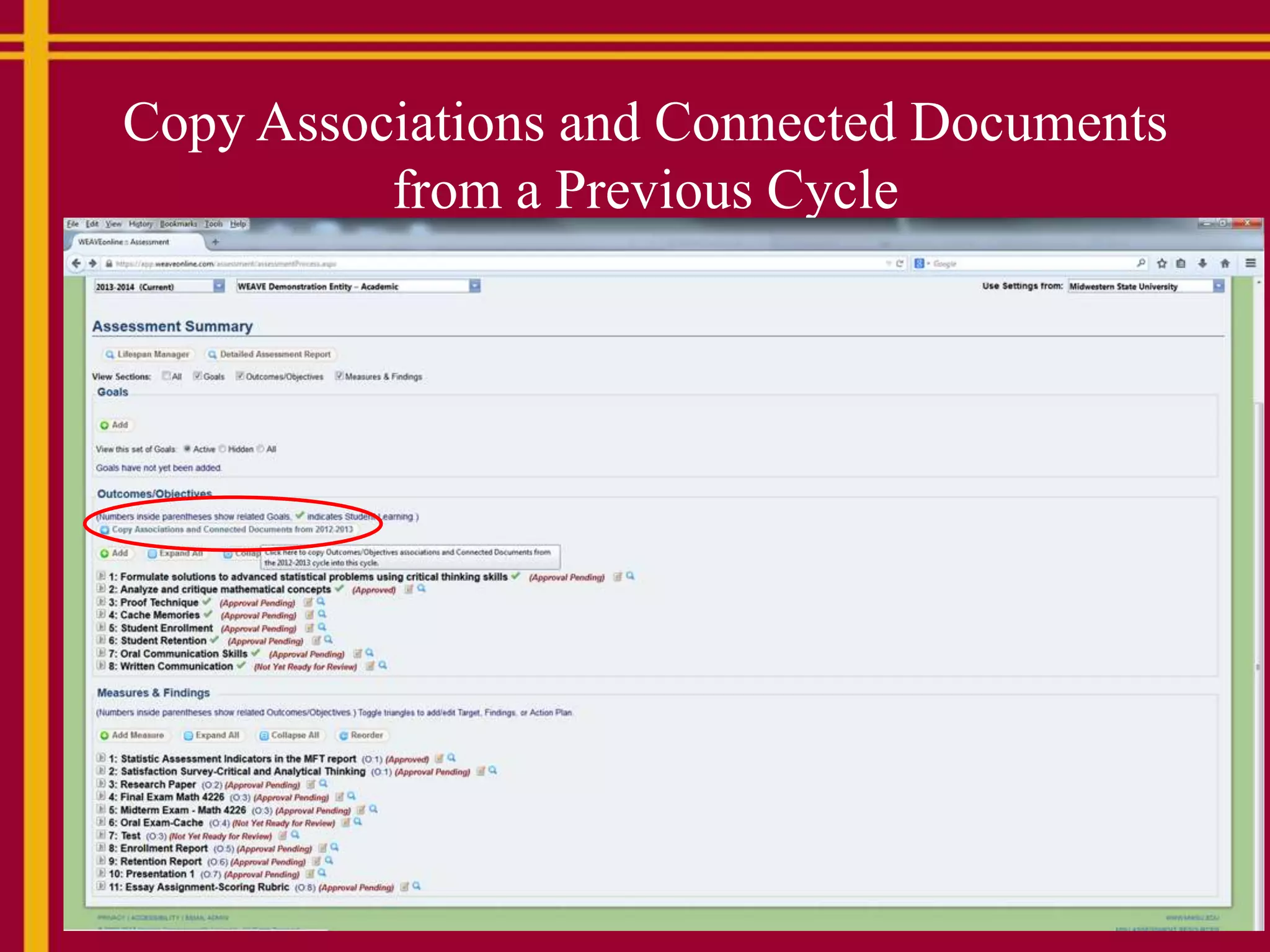 Copy Associations and Connected Documents
from a Previous Cycle
 