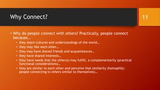 1. What is “community”?
How do communities form? Why do they form? How do these evolve over time? Why do
communities end? Are there ways to prolong the lifespans of communities?
What are virtual communities? Why do these form? How do these evolve over time? Why do
virtual communities end? Are there ways to prolong the lifespans of virtual communities?
11
 
