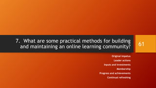 Lean Channels? Thick Channels? Presence?
(cont.)
• Lean channels may be like microblogging sites which only allow
140 characters at a time (along with URLs and imagery)…because
these constrain what may be communicated. These do not allow
the full range of human expression or thought or communications
of personhood.
• Thick channels or non-lean ones enable asynchronous and
synchronous interactions; audio, video, text, multimedia, and
other modalities of communications; both transitory messaging
and permanent messaging, and so on. These multimodal channels
enable much more human presence online.
61
 