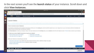 In the next screen you’ll see the launch status of your instance. Scroll down and
click View Instances.
 