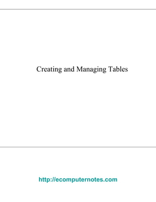 Creating and Managing Tables  http://ecomputernotes.com 