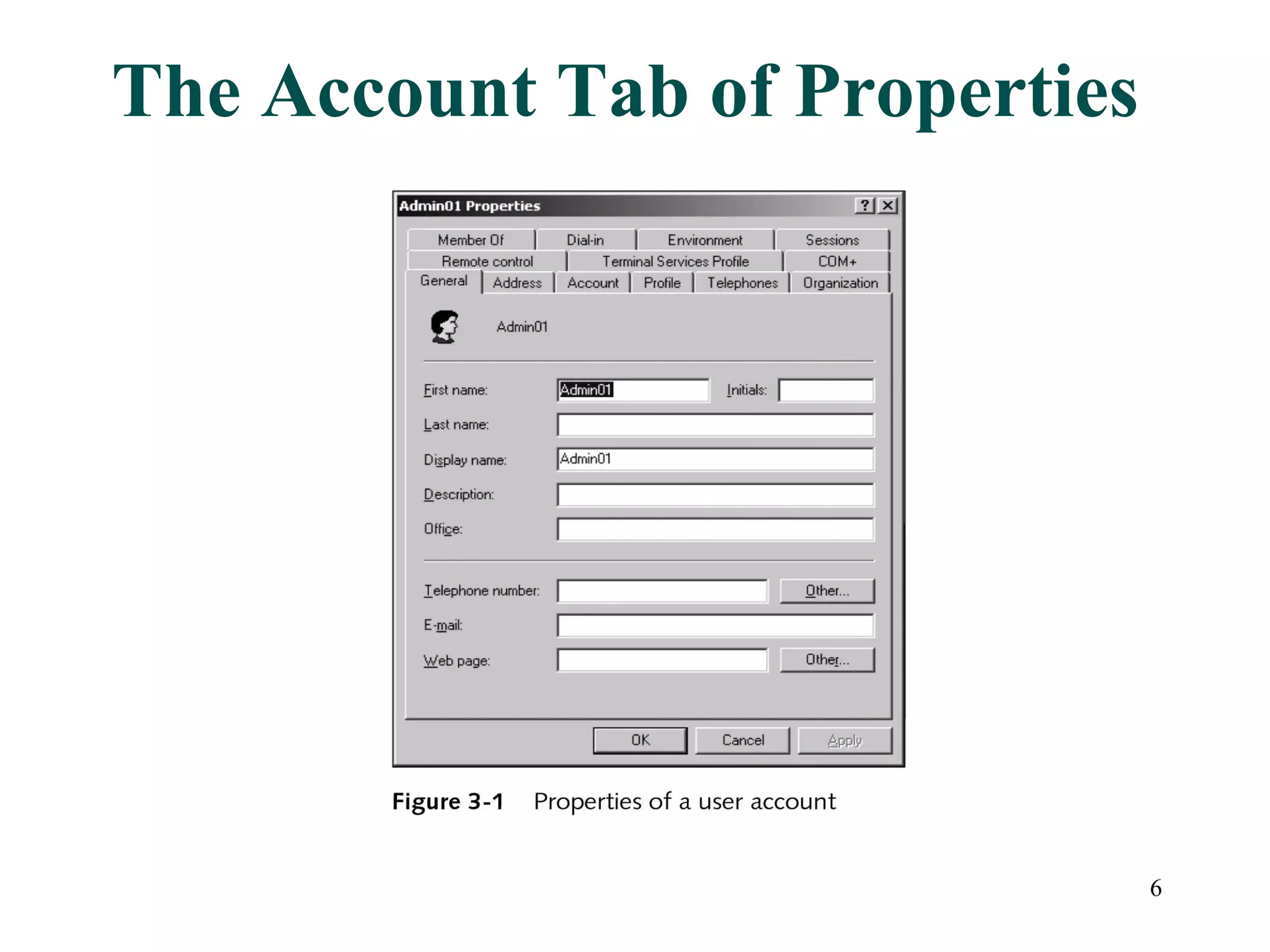 6
The Account Tab of Properties
 