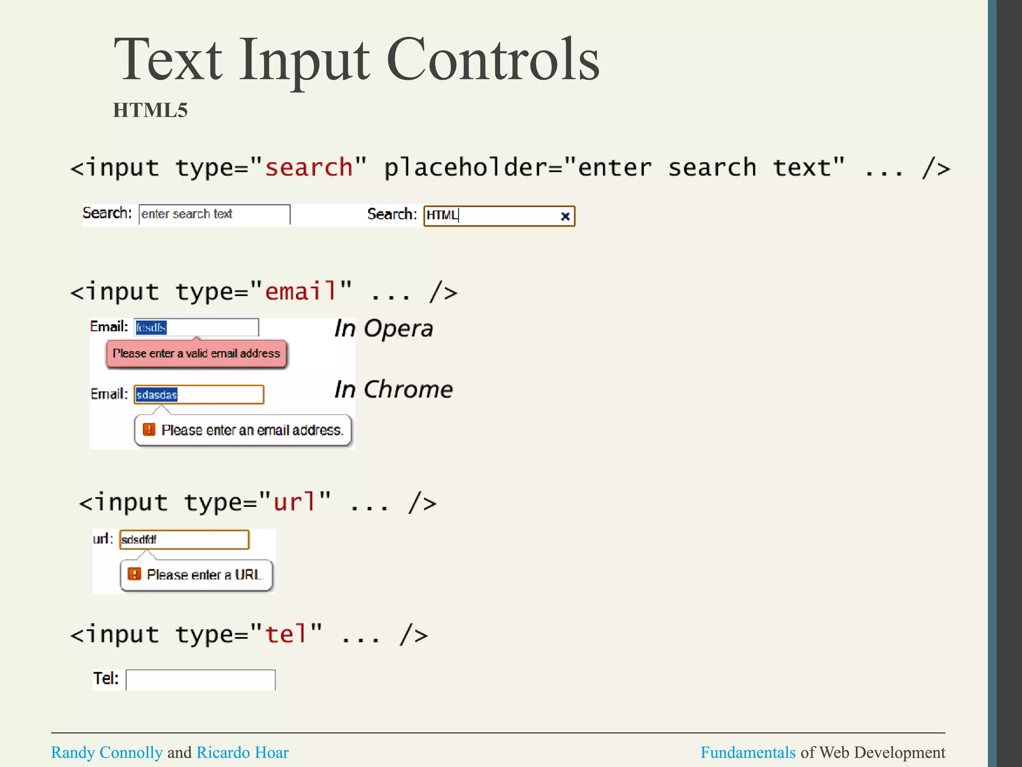 Fundamentals of Web DevelopmentRandy Connolly and Ricardo Hoar Fundamentals of Web DevelopmentRandy Connolly and Ricardo Hoar
Text Input Controls
HTML5
 