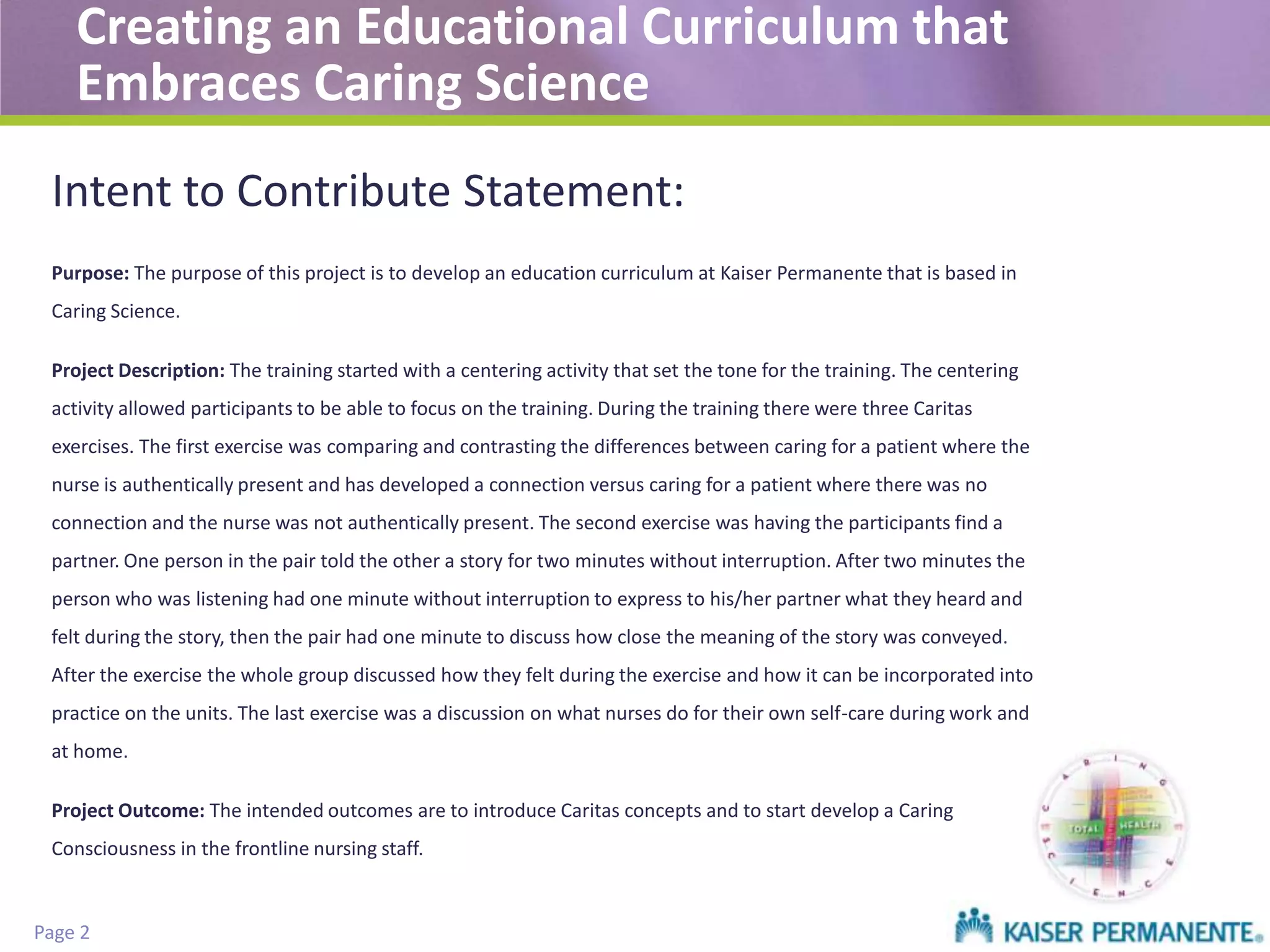 Creating an Educational Curriculum that Embraces Caring Science | PPTX