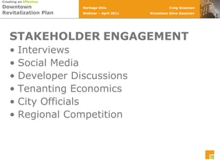 STAKEHOLDERENGAGEMENTInterviewsSocial MediaDeveloper DiscussionsTenanting EconomicsCity OfficialsRegional Competition