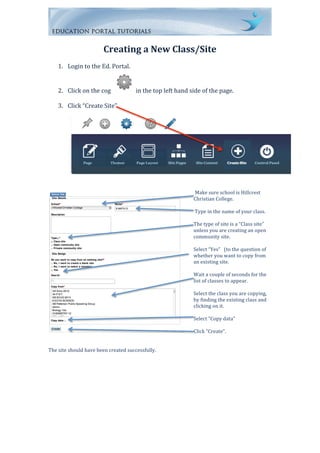Edclass Login How to Create a new Class Site in Ed. Portal | PDF
