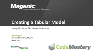 Creating a Tabular Model
Using SQL Server 2012 Analysis Services


Steve Hughes
Principal Consultant, Magenic
May 2, 2012
 