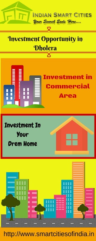 Investment Opportunity in
Dholera
Investment in
Commercial
Area
Investment In
Your
Drem Home
http://www.smartcitiesofindia.in
 