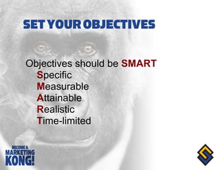 Objectives should be  SMART S pecific M easurable A ttainable R ealistic  T ime-limited 