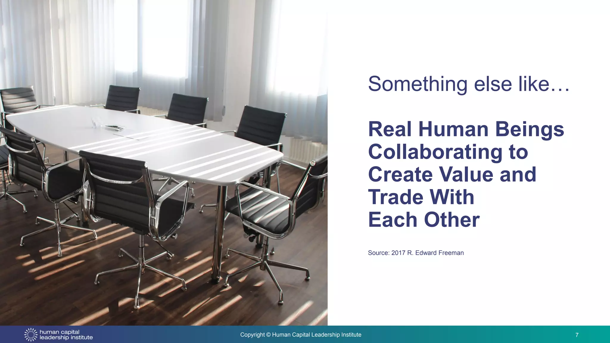Copyright © Human Capital Leadership Institute
Something else like…
Real Human Beings
Collaborating to
Create Value and
Trade With
Each Other
7
Source: 2017 R. Edward Freeman
 