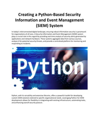 Creating a Python-Based Security Information and Event Management (SIEM ...