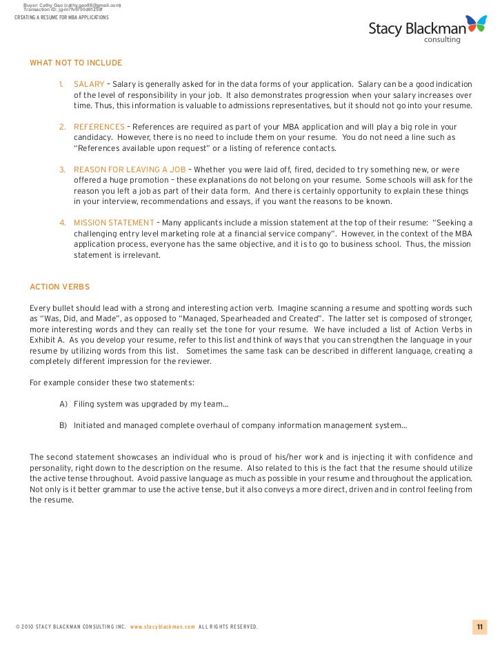 entry level mba resumes