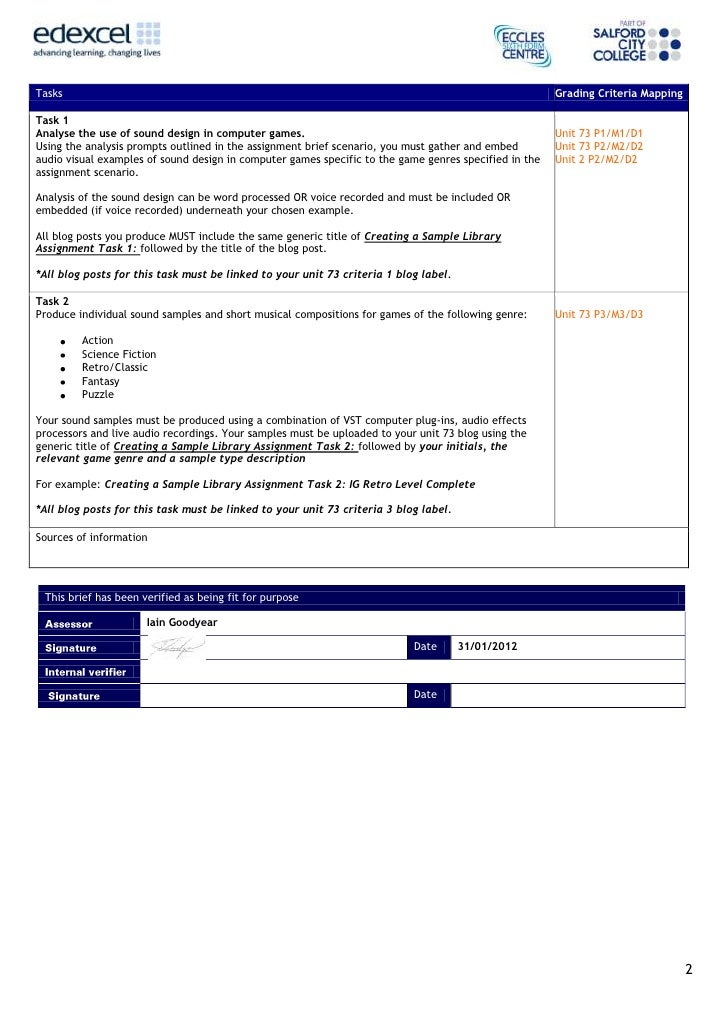 Creating Sample Library Assignment Brief Creating Sample Library Assignment Brief