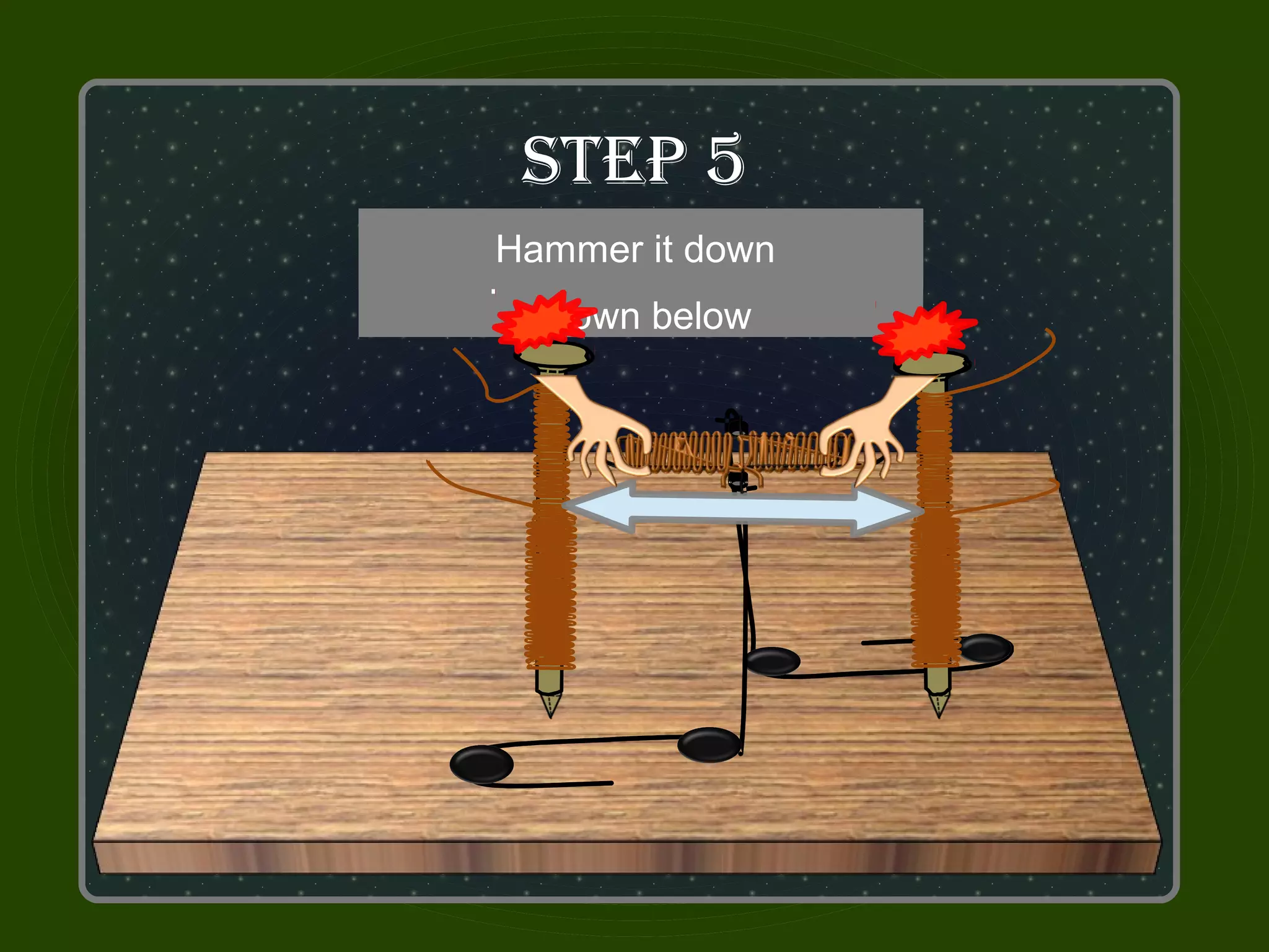 STeP 5
Get theHammer it down nails
       two electromagnet
       Put the rotor clip
  and put it beside the arrow
        shown below
 
