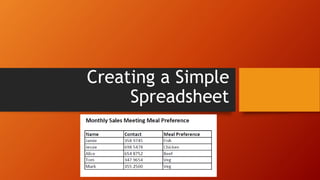 Creating a Simple
Spreadsheet
 