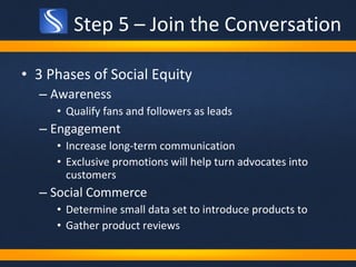 <ul><li>3 Phases of Social Equity </li></ul><ul><ul><li>Awareness </li></ul></ul><ul><ul><ul><li>Qualify fans and follower...