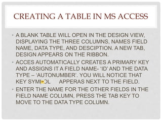 Creating a table in ms access | PPTX