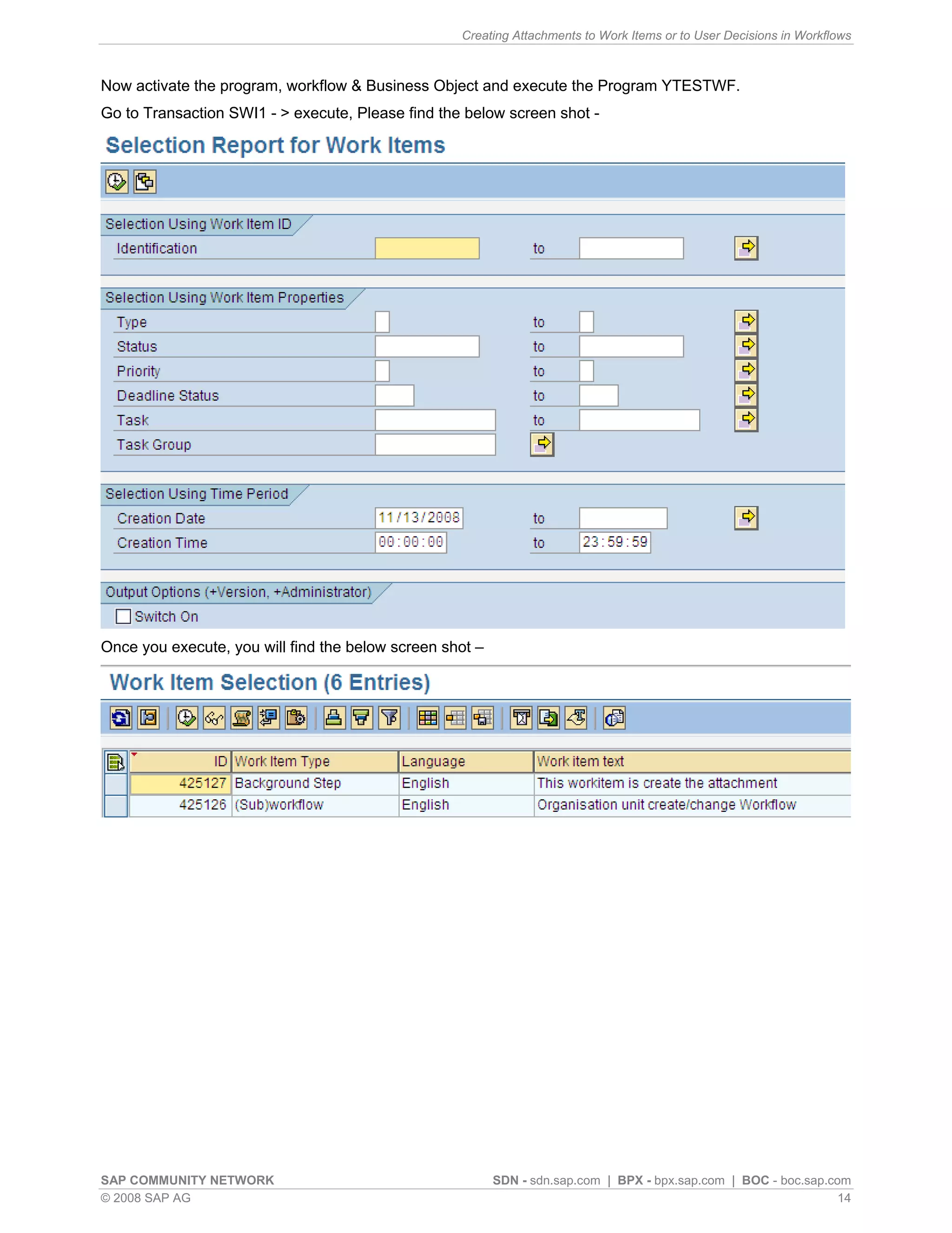 Creating attachments to work items or to user decisions in workflows | PDF