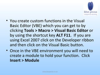 Creating A User‑Defined Function In Excel Using Vba | PPT