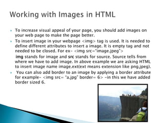 Html5 Image Insert Format Creating a webpage in html | PPTX