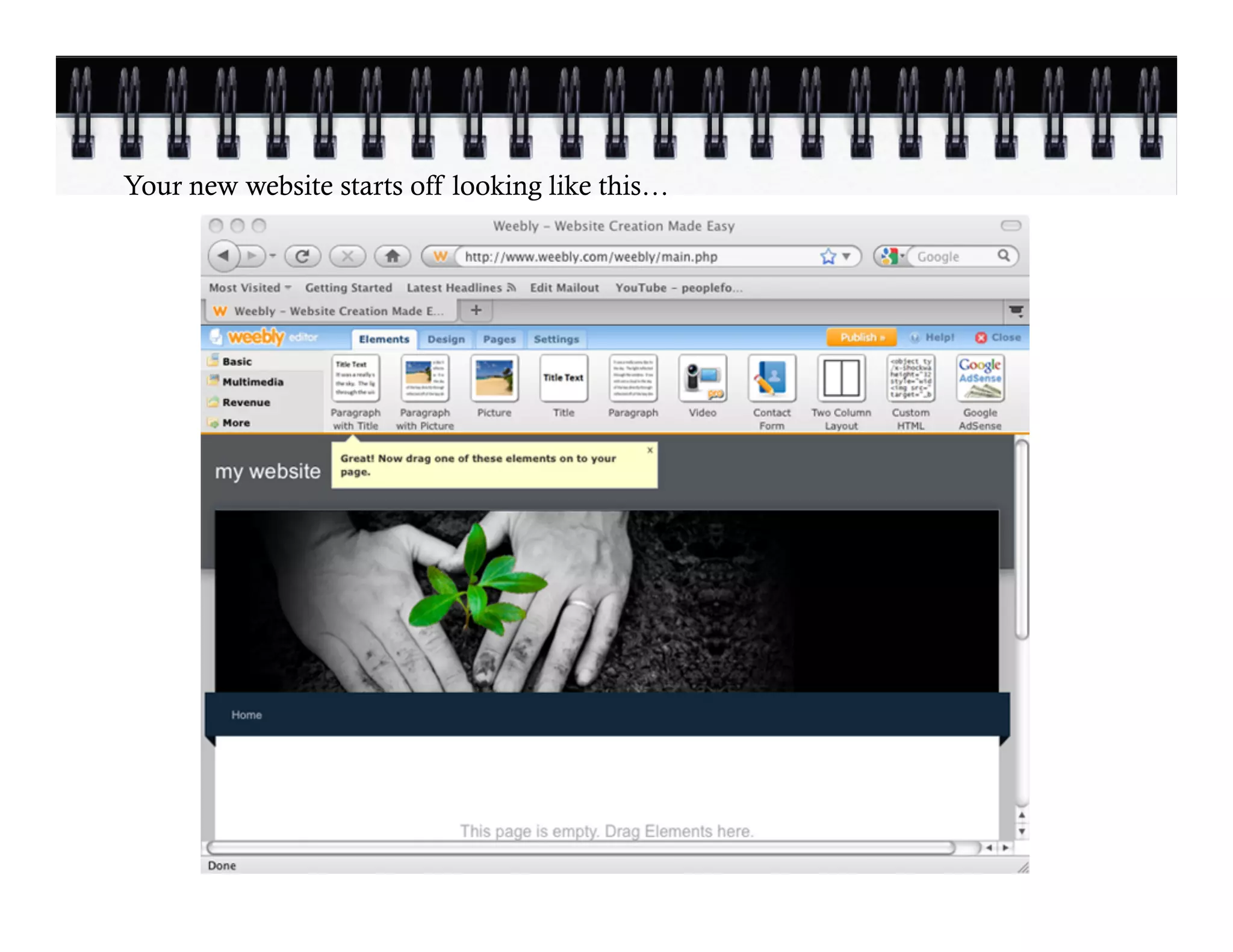 Your new website starts off looking like this…
 